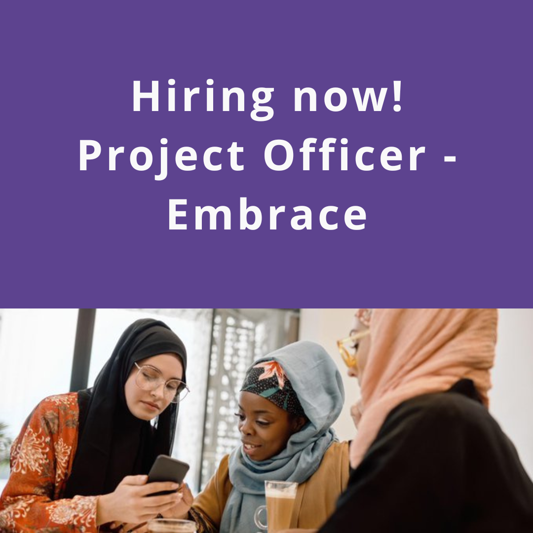 Text saying Hiring Now - Project Officer - Embrace 
